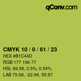 カラーコード: CMYK 10 / 0 / 61 / 23 | qconv.com