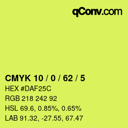 カラーコード: CMYK 10 / 0 / 62 / 5 | qconv.com