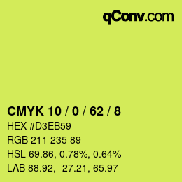 Color code: CMYK 10 / 0 / 62 / 8 | qconv.com