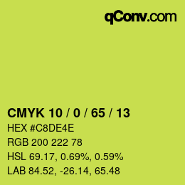 カラーコード: CMYK 10 / 0 / 65 / 13 | qconv.com