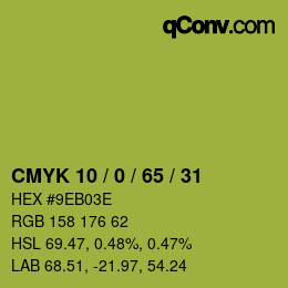 カラーコード: CMYK 10 / 0 / 65 / 31 | qconv.com