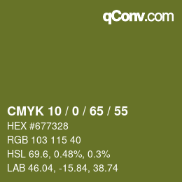 Color code: CMYK 10 / 0 / 65 / 55 | qconv.com