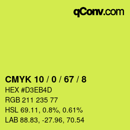 カラーコード: CMYK 10 / 0 / 67 / 8 | qconv.com
