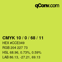 Color code: CMYK 10 / 0 / 68 / 11 | qconv.com