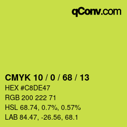 カラーコード: CMYK 10 / 0 / 68 / 13 | qconv.com