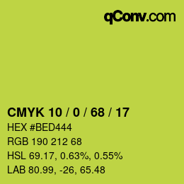 Color code: CMYK 10 / 0 / 68 / 17 | qconv.com