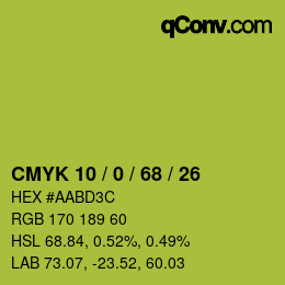 Color code: CMYK 10 / 0 / 68 / 26 | qconv.com