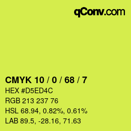 Color code: CMYK 10 / 0 / 68 / 7 | qconv.com