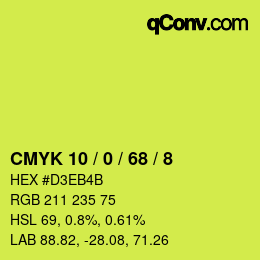Color code: CMYK 10 / 0 / 68 / 8 | qconv.com
