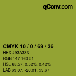 Color code: CMYK 10 / 0 / 69 / 36 | qconv.com