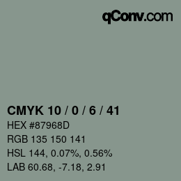 颜色代码: CMYK 10 / 0 / 6 / 41 | qconv.com