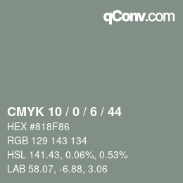 Color code: CMYK 10 / 0 / 6 / 44 | qconv.com