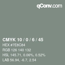 颜色代码: CMYK 10 / 0 / 6 / 45 | qconv.com