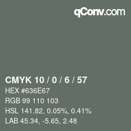 Color code: CMYK 10 / 0 / 6 / 57 | qconv.com