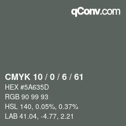 Color code: CMYK 10 / 0 / 6 / 61 | qconv.com