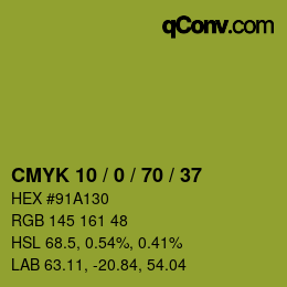 Color code: CMYK 10 / 0 / 70 / 37 | qconv.com