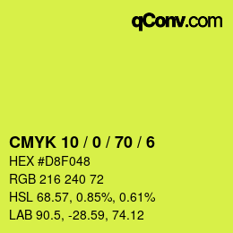 カラーコード: CMYK 10 / 0 / 70 / 6 | qconv.com