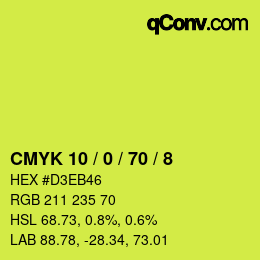 颜色代码: CMYK 10 / 0 / 70 / 8 | qconv.com