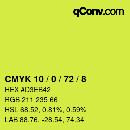 Color code: CMYK 10 / 0 / 72 / 8 | qconv.com