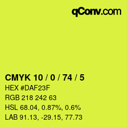 Color code: CMYK 10 / 0 / 74 / 5 | qconv.com