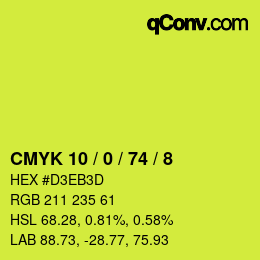 カラーコード: CMYK 10 / 0 / 74 / 8 | qconv.com