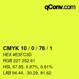 Color code: CMYK 10 / 0 / 76 / 1 | qconv.com