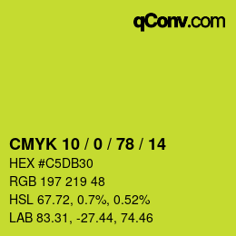 Color code: CMYK 10 / 0 / 78 / 14 | qconv.com