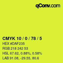 カラーコード: CMYK 10 / 0 / 78 / 5 | qconv.com