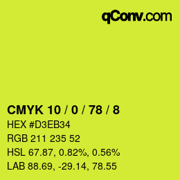 カラーコード: CMYK 10 / 0 / 78 / 8 | qconv.com