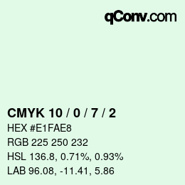 颜色代码: CMYK 10 / 0 / 7 / 2 | qconv.com