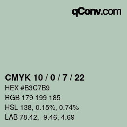 Farbcode: CMYK 10 / 0 / 7 / 22 | qconv.com