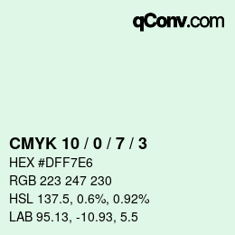 颜色代码: CMYK 10 / 0 / 7 / 3 | qconv.com