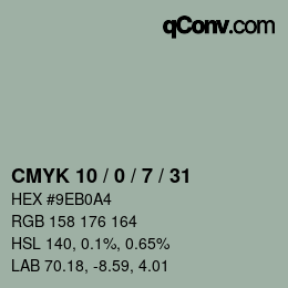 カラーコード: CMYK 10 / 0 / 7 / 31 | qconv.com