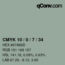 カラーコード: CMYK 10 / 0 / 7 / 34 | qconv.com