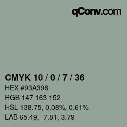 カラーコード: CMYK 10 / 0 / 7 / 36 | qconv.com