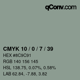 颜色代码: CMYK 10 / 0 / 7 / 39 | qconv.com