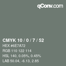 Color code: CMYK 10 / 0 / 7 / 52 | qconv.com