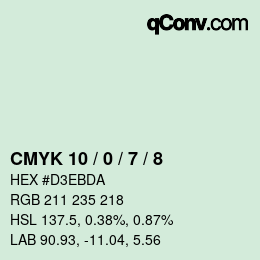 カラーコード: CMYK 10 / 0 / 7 / 8 | qconv.com