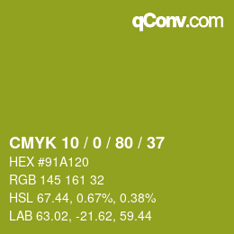 Color code: CMYK 10 / 0 / 80 / 37 | qconv.com