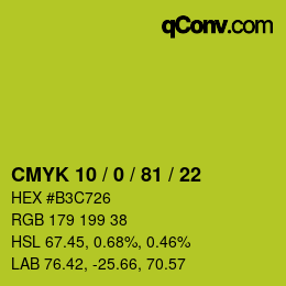 Color code: CMYK 10 / 0 / 81 / 22 | qconv.com