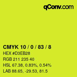 カラーコード: CMYK 10 / 0 / 83 / 8 | qconv.com