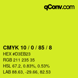 颜色代码: CMYK 10 / 0 / 85 / 8 | qconv.com