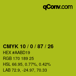 カラーコード: CMYK 10 / 0 / 87 / 26 | qconv.com