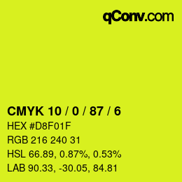 カラーコード: CMYK 10 / 0 / 87 / 6 | qconv.com