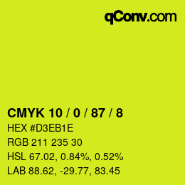 カラーコード: CMYK 10 / 0 / 87 / 8 | qconv.com