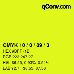 颜色代码: CMYK 10 / 0 / 89 / 3 | qconv.com