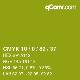 カラーコード: CMYK 10 / 0 / 89 / 37 | qconv.com