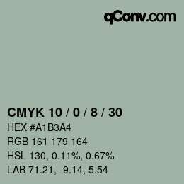 颜色代码: CMYK 10 / 0 / 8 / 30 | qconv.com
