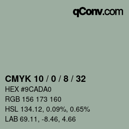 Farbcode: CMYK 10 / 0 / 8 / 32 | qconv.com
