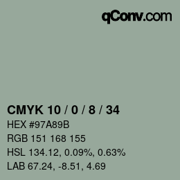 カラーコード: CMYK 10 / 0 / 8 / 34 | qconv.com